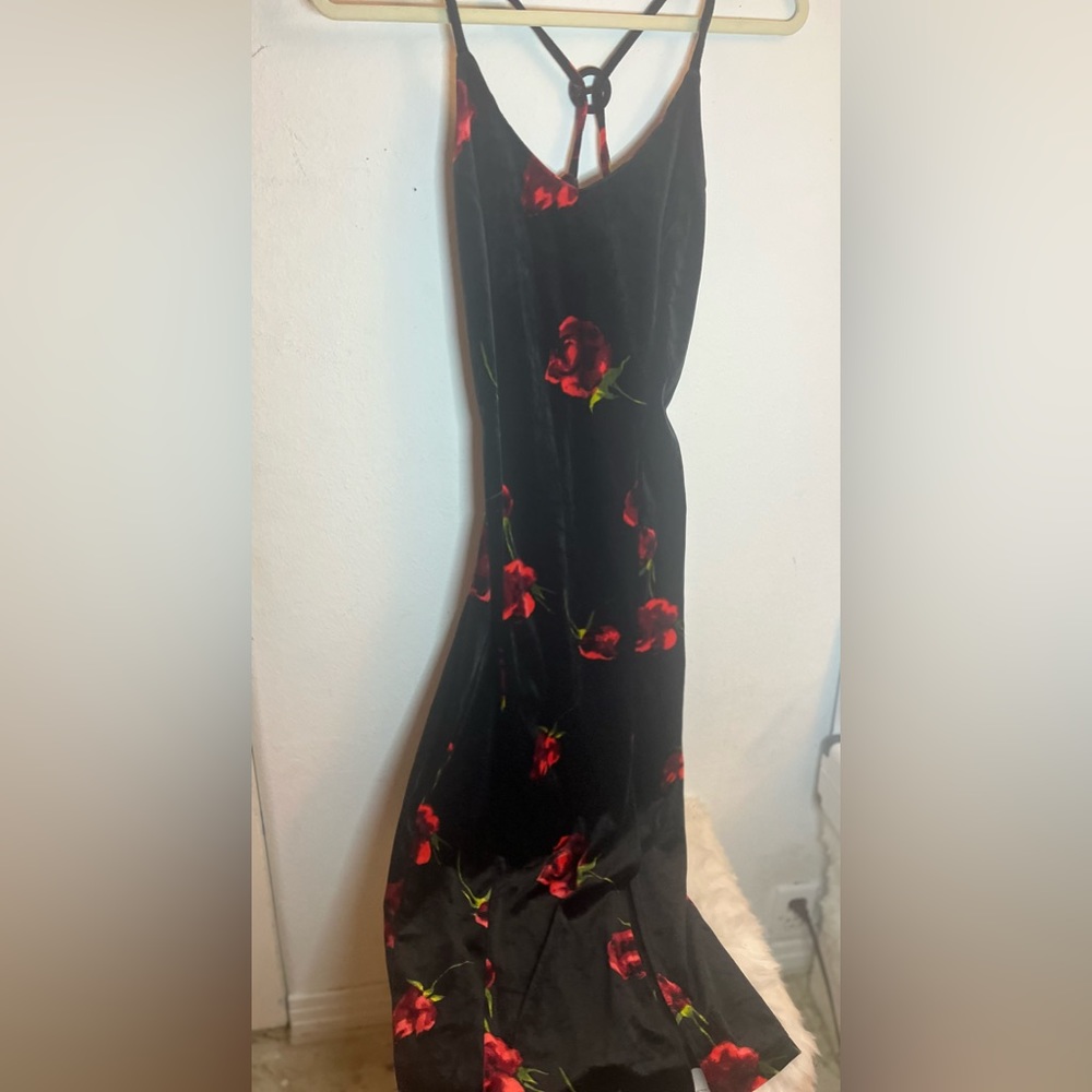 Vintage Velvet 90’s Rose Patterned Dress- With Slit